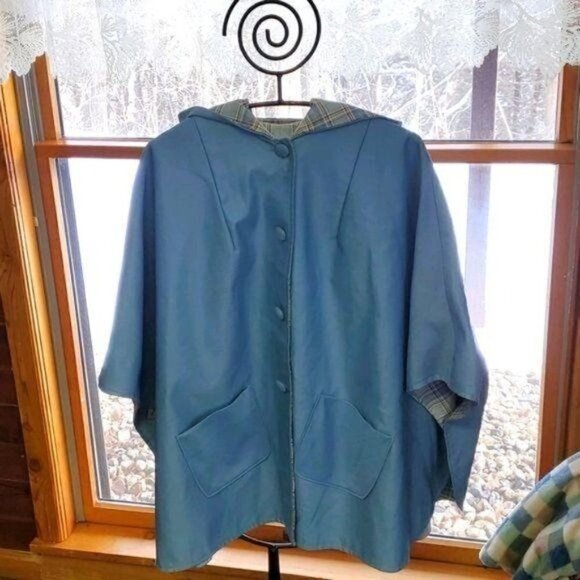 Vintage Handmade Reversible Covered Buttoned Sz XL Cape Jacket Poncho - Picture 1 of 11